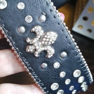 Fleur De Lys Sparkling Crystals Black Studded Bracelet 2 Sises 7 And 7.5